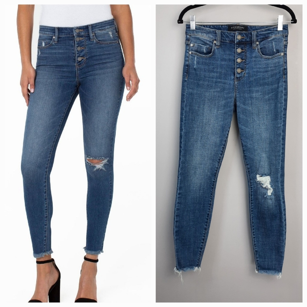 Liverpool Abby High Rise Button Fly Distressed Skinny Jeans size 4